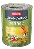 animonda Gran Carno adult Superfoods Hundefutter, Nassfutter für ausgewachsene Hunde, Huhn + Spinat, Himbeeren, Kürbiskerne, (6 x 800 gm), 6er Pack