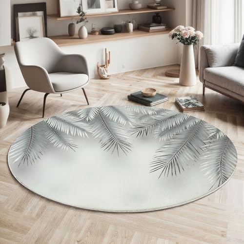 Tapis rond moderne pour salon et cuisine au style palmier gris - 3