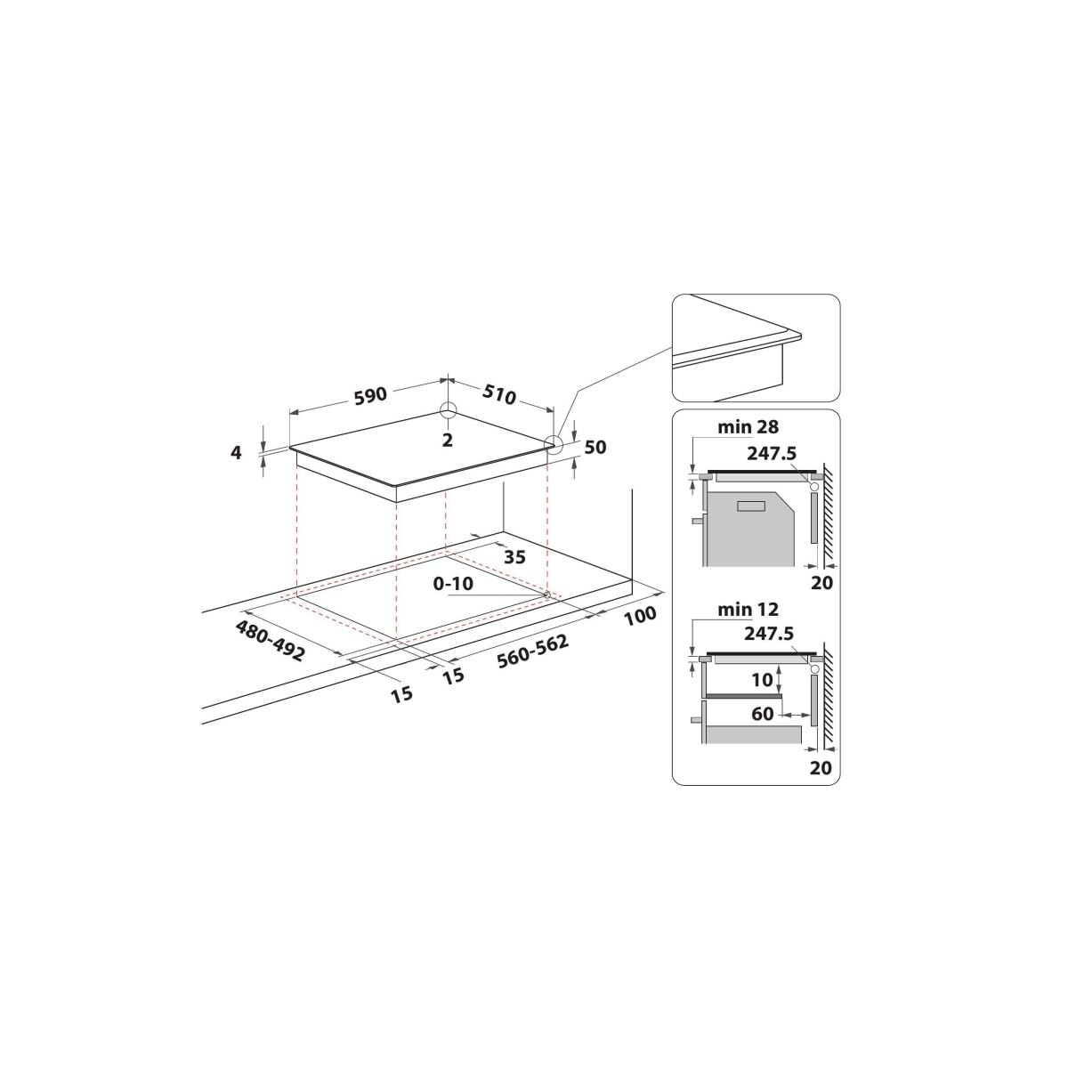 Table De Cuisson Induction 60cm 3 Feux 7200w Noir - WSS6360BF