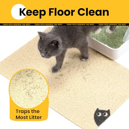 Conlun Cat Litter Mat Litter Trapping Mat, Premium Durable PVC Cute Cat Litter Box Mat, Non-Slip, Less Waste Kitty Litter Mat, Soft on Kitty’s Paws, 24”x 17” cat matts for Litter - Thumbnail 2
