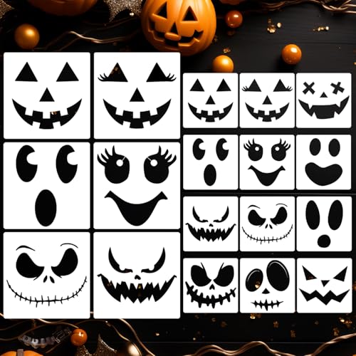 Halloween Stencils Pumpkin Face Stencils Reusable Ghost Face Stencil for Painting on Wood Fabrics DIY Crafts Decor