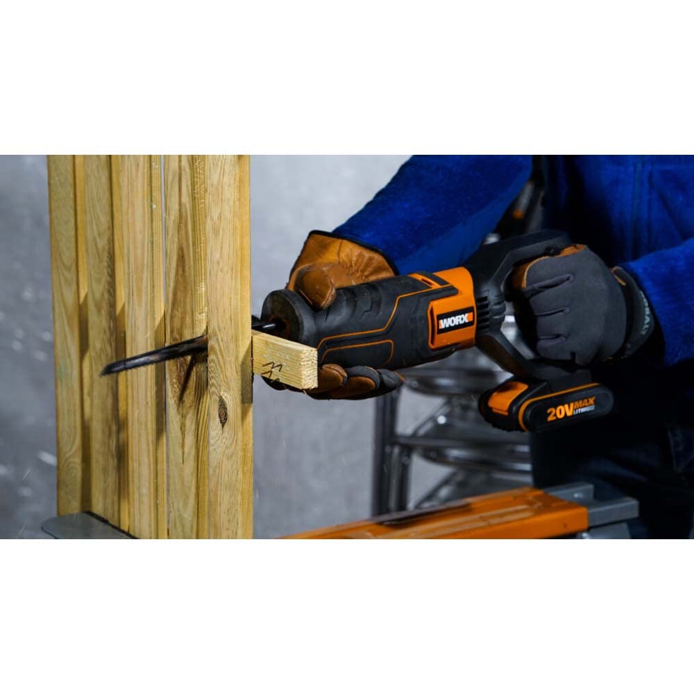 WORX WX500.9 Sierra de Sable 20V Sin Batería ni Cargador, Velocidad Variable, Patín Pivotante Ajustable, Mango Delantero, Cambio SDS sin Herramientas