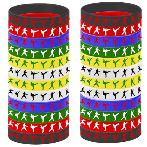 CupaPlay 24PCS Taekwondo Karate Rubber Wristbands Kung Fu Wrestling Theme Party Supplies Decorations Birthday Baby Shower Silicone Wristbands Party Favors