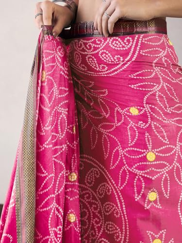 Image of SAREE MALL Women's Cotton Bandhani Printed Ready To Wear one Minute Saree With Unstitched Blouse