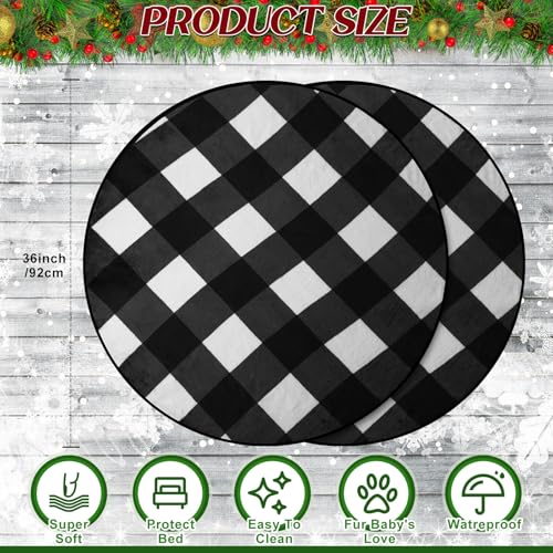 Image of 2 Pack Washable Dog Pee Pads Christmas Buffalo Plaid Waterproof Puppy Pads Reusable Pet Training Pad Absorbent 36 inch Round Whelping Floor Bed Mat Fleece Pad for Potty(Black White)