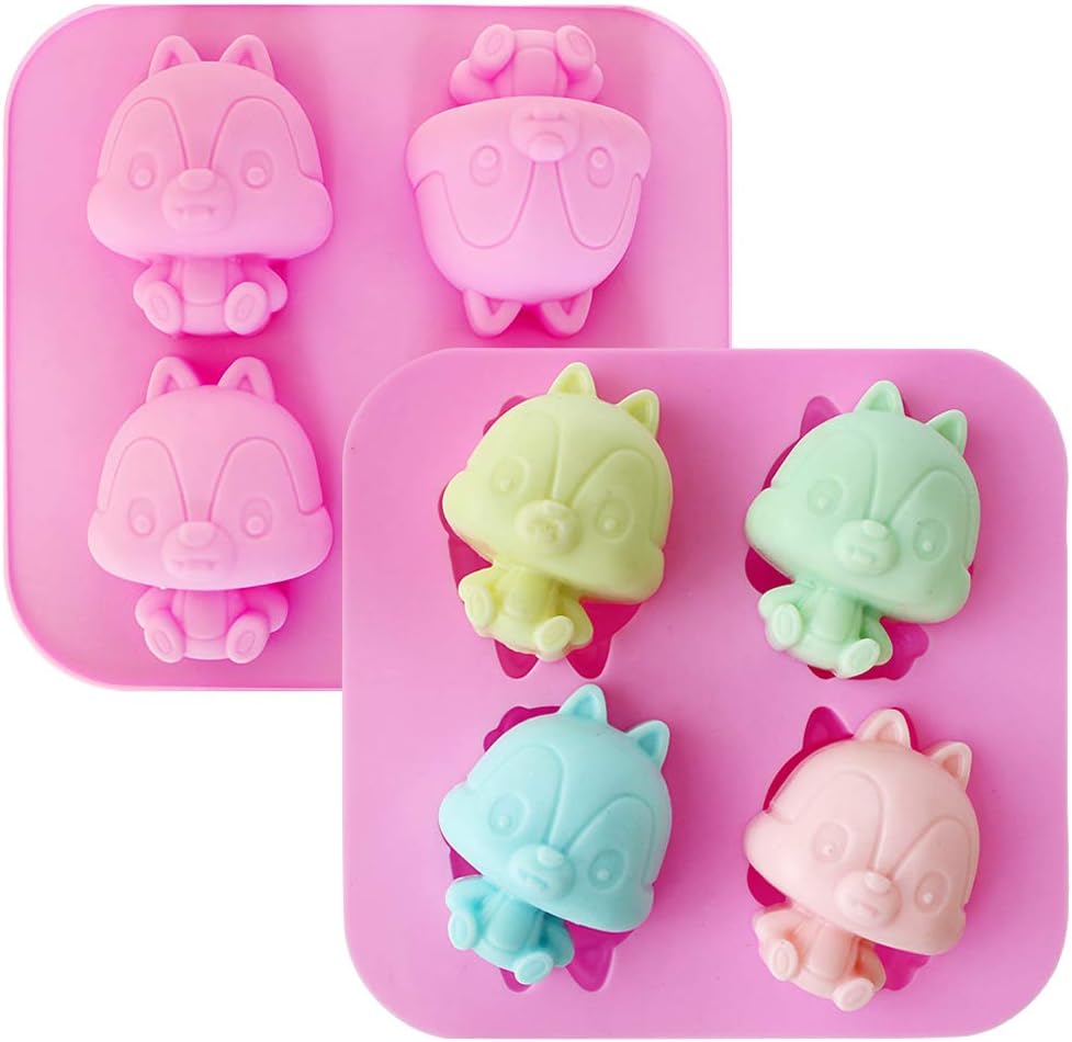 2 moldes lindos para pastel de ardilla, mini molde de silicona para hornear magdalenas, molde de chocolate para dulces, hecho a mano, jabón,