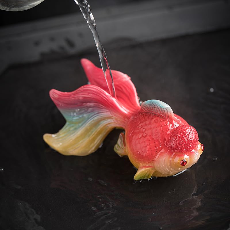 Hormsdar Color Changing Prosperity Ahead Resin Tea Pet Rainbow Lucky Koi Statue Kung Fu Tea Tray Decor Tea Lover's Gift Home Office Desk Feng Shui Ornament
