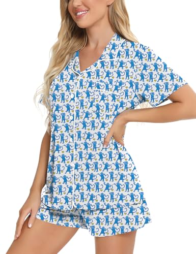 Image of SWOMOG Womens Button Down Pajamas Set Short Sleeve Sleepwear Bride Soft Pj Lounge Sets XS-3XL