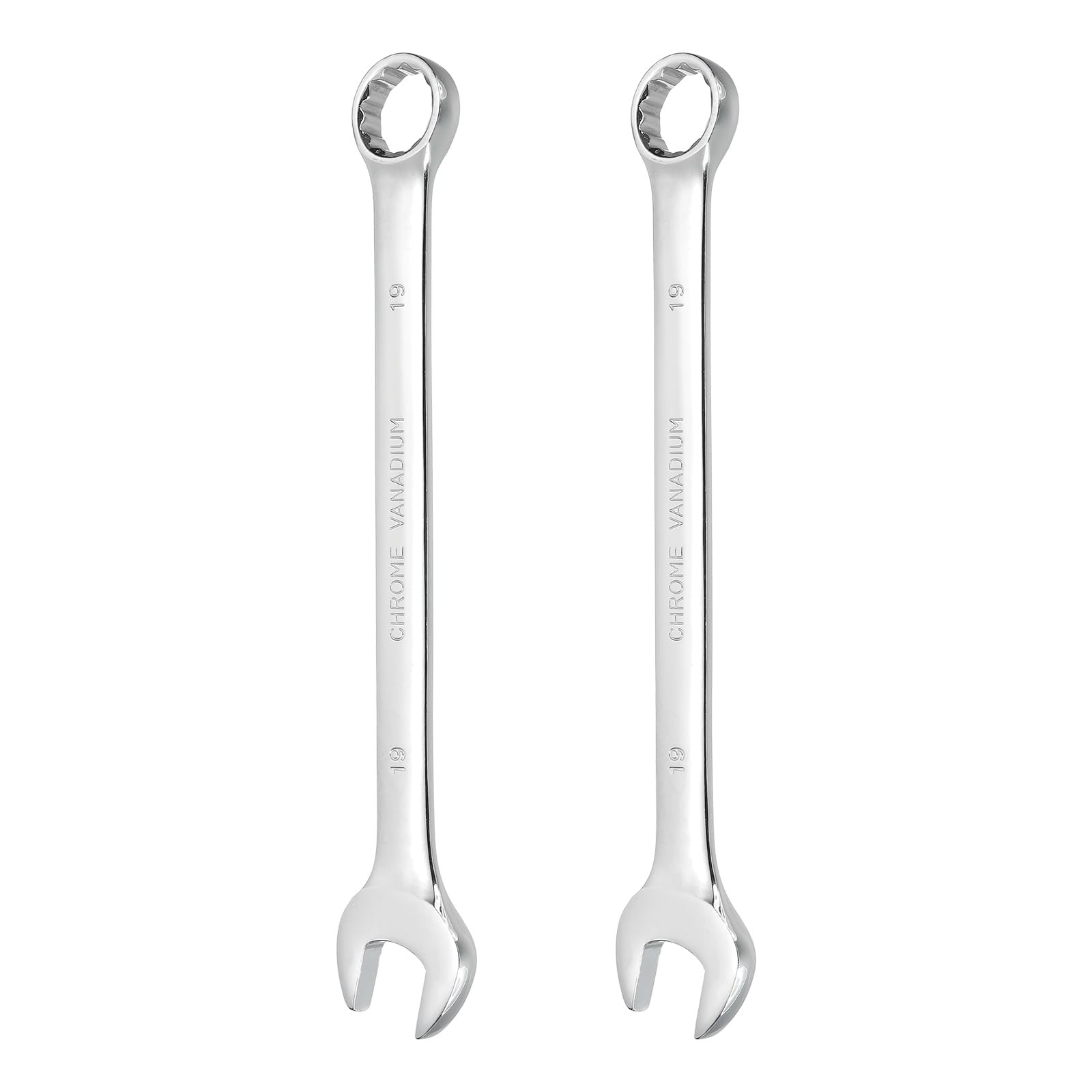 sourcing map 2Pcs Combination Wrench 19mm Metric 12-Point Box and Open End CR-V Steel Double Ended Spanner Tool for Automotive Pipe Furniture Machinery DIY Repair, Silver White