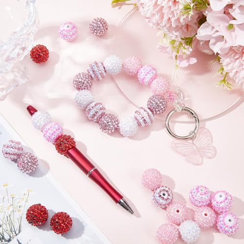 SUNNYCLUE 36Pcs Rhinestone Bead 20mm Red Resin Chunky Bubblegum Beads Chunky Beads Bulk Diamond Beads Disco Ball Beads Rhinestone Spacer Beads for jewellery Making DIY Bracelet Necklace Pen Supplies - Image 4