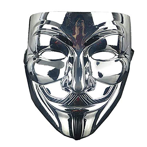 Dehasion 5 Packs V Mask Halloween Mask Costume Cosplay Anonymous Masks Hacker Mask/1*Gold/1*White/1*Silver/2*Black thumb #2