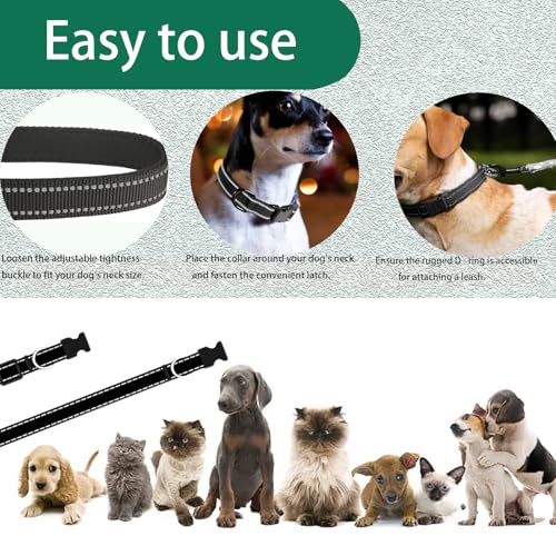 Hundehalsband, reflektierendes Hundehalsband mit Sicherheitsschnalle, verstellbares Halsband für kleine, mittelgroße und große Hunde, Schwarz, Größe M (35–50 cm)