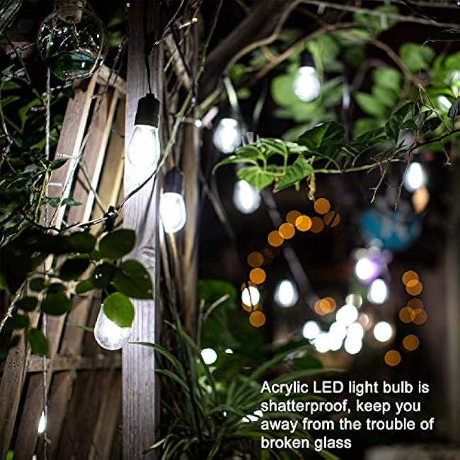 60ft Cool White LED Outdoor String Lights, Waterproof Festoon Light, 20 x Hanging Sockets with Shatterproof Light Bulbs for Backyard Garden Patio Pergola Gazebo Bistro Christmas Tree Wedding Party