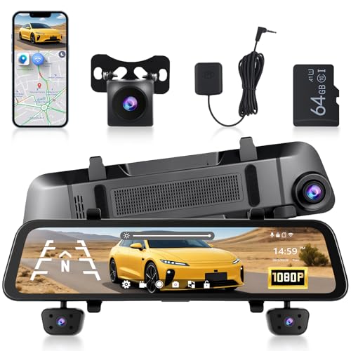 Hodozzy Specchietto Retrovisore Dash Cam WIFI GPS, 1080P 12 Pollici