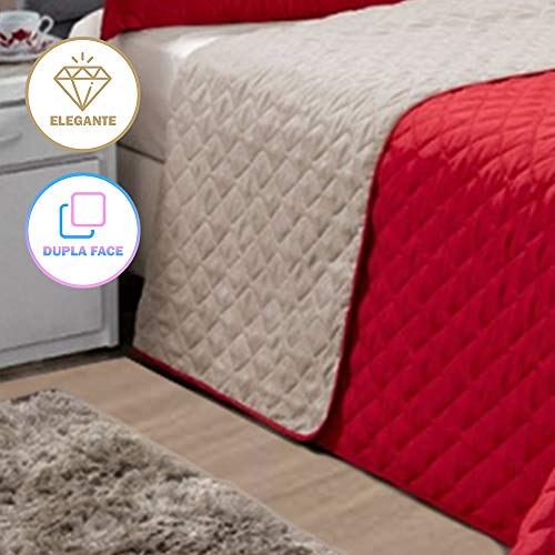 KIT COBRE LEITO QUEEN DUPLA FACE NOBRE 3 PEÇAS VERMELHO E BEGE CASA DONA