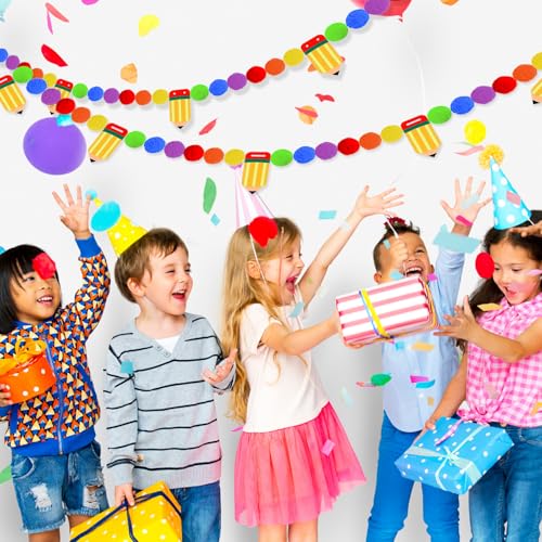 Image of 3 Pcs Back to School Felt Banner Pencil Garland Classroom Return to School Pom Pom Ball Colorful Pompom Hanging Banner Hanging Garland for First Day of School Classroom Decoration