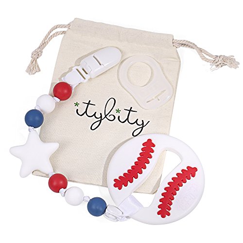 Baseball Baby Teething Toy with Pacifier Clip Teether, Baby Gift Set