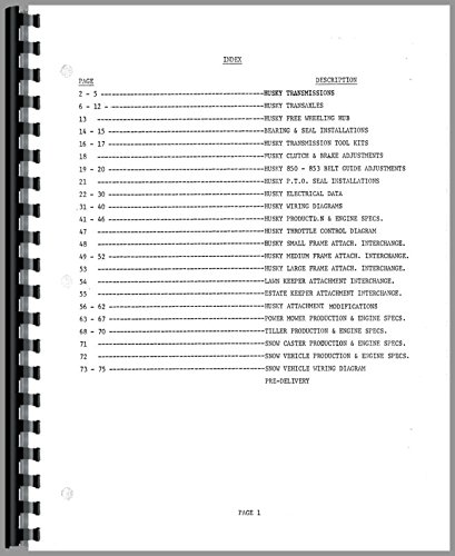 Bolens Husky 1050 Lawn & Garden Tractor Service Manual      Unknown Binding