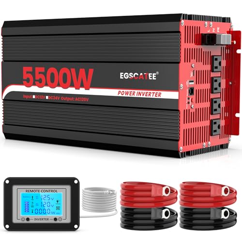 5500W Power Inverter 12V DC to 120V AC 11000W Peak Off-Grid Solar Converter for 12V Battery Bank RV Truck & Home Backup Power System 4 AC Outlets USB & Type-C Port LCD Remote Controller