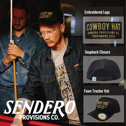 Image of Sendero Provisions Co. Cowboy Adjustable Snapback Foam Trucker Hat with Embroidered Design & Mesh Back for Breathability