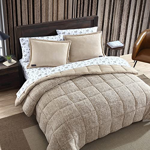 Image of Eddie Bauer - Queen Comforter Set, Microsuede Bedding with Soft Sherpa Reverse, 3 Piece Bed Set with Matching Pillowcases (Sherwood Brown)