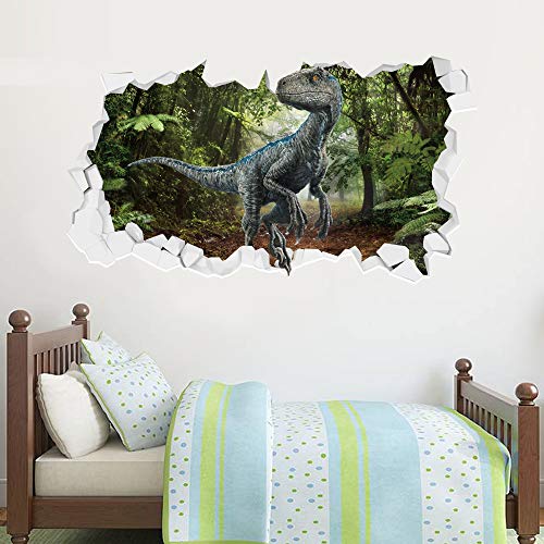 Jurassic World Blue Broken Wall Sticker Dinosaur Decal Art Vinyl Mural Kids Bedroom (120cm Width x 60cm Height)