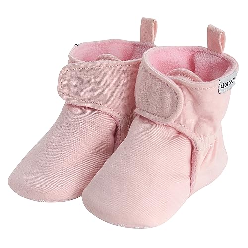 Gerber Baby Fleece Lined Wrap Fasten Non Skid Soft Slipper Booties, Pink, 3 6 Months Unisex Infant