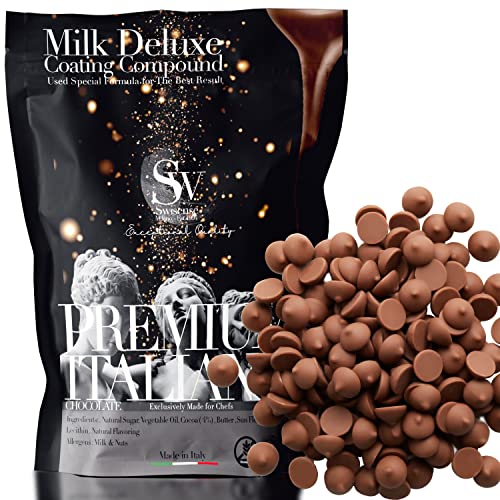 Premium Italian Melting Chocolate Candy Melts 5 Lbs | Only 5 Natural Ingredients | GMO and Gluten Free | Milk DeLuxe Compound Chocolate | Milk Chocolate Wafers | Resealable Pack | Perfect for Chocolate Fountain Fondue Baking Dipping