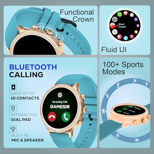 Image of GameSir GenDiva Smartwatch for Women with Bluetooth Calling, 1.69 inch AMOLED Display, 100+ Sports Modes, Health & Sleep Monitor, Voice Assistant, IP68 Waterproof, Long Battery Life,(SkyBlue)