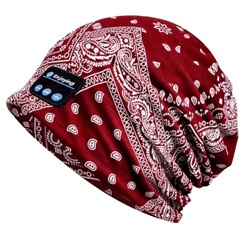 fesoklaf Bluetooth-Mütze kabellos Stereo Musikanruf Schlafmütze Schlafmütze Schlafkopfhörer für Yoga Schlafen Joggen Workout Geschenke rot Einheitsgröße