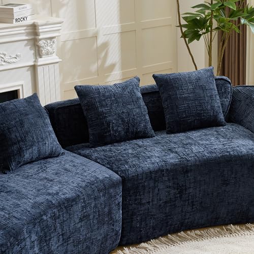 Image of 109-Inch Curved Boneless Modular Sofa Compressed 4-Seat Cloud Couch with 4 Pillows, Modern Curved Boneless Foam Sofa Floor Deep Seat Cloud Couch for Living Room Bedroom