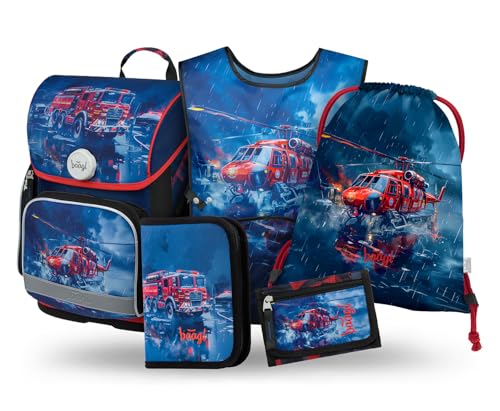 Baagl Schulranzen Jungen Set 5 Teilig (Ergo Schultasche für 1. Klasse,...