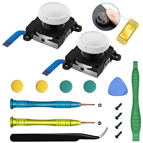 2-Pack Joystick Replacement Analog Thumb Stick for Nintendo Switch Lite - Include Tri-Wing, Cross Screwdriver, Pry Tools + 4 Thumbstick Caps, Switch Lite Drift Repair Tool Kit