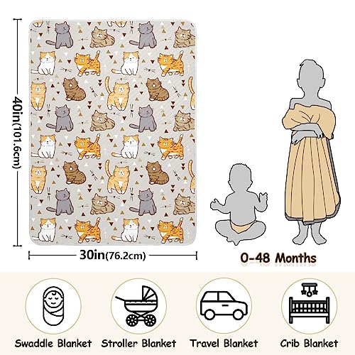 Image of vvfelixl Swaddle Blanket Cartoon Cat Cotton Blanket for Infants Receiving Blanket Lightweight Soft Swaddling Blanket for Crib, Stroller, Nursery Blankets, 30X40 in