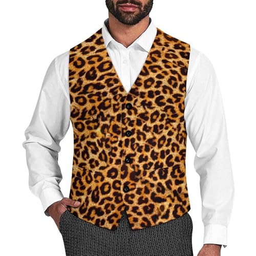 Animal Leopard Print Funny Men's Formal Suit Vest Casual Business Dress Waistcoat Printed Vest Slim Fit
