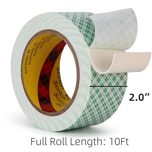 Image of 3M Double Sided Foam Tape 2.0 inchx10Ft 1 Pack White Heavy Duty | Double Coated Urethane Strong Adhesion Polyurethane Tape for Bonding Attaching Mounting Interior Signage Nameplates DIY Card
