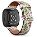 CJBROES Replacement Leather Watch Band, Compatible with Fitbit Versa 3 and Fitbit Sense of Wristband Bracelet Accessory - Wild Flowers