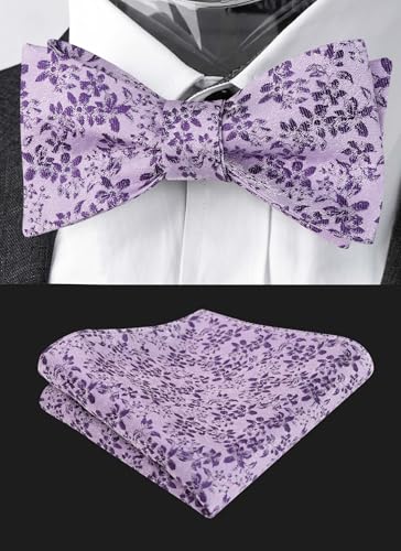 Image of Alizeal Mens 2pcs Floral Pattern Bow Tie Set | Self-tied Pocket Square Colorful Perfect for Weddings Proms Business