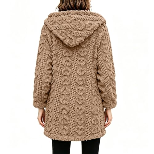 Womens Hooded Sherpa Cardigan Jacket Zip Up Jacquard Textured Long Coat - image 8