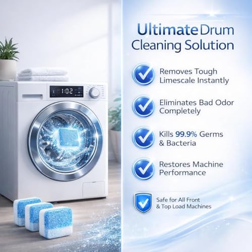 Image of WOZKEM Washing Machine Cleaner Tablets - Deep Cleaning Descaler for Front Load & Top Load Washers | Removes Odor, Residue & Buildup | Drum, Tub & Laundry Seal Cleaner | Easy-Use (Pack Of 12)