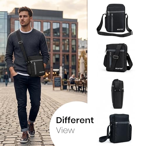 Image of Storite 10 Inch Stylish Padded Mini Sling Crossbody Bag for Men and Women, Small Passport Travel Sling Bag With Water Bottle Pocket