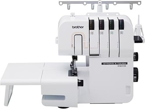 Brother ST4031HD Serger - Fuerte y resistente serger 1300 puntadas por minuto máquina de sobre bloqueo de marco de metal duradero mesa de extensión