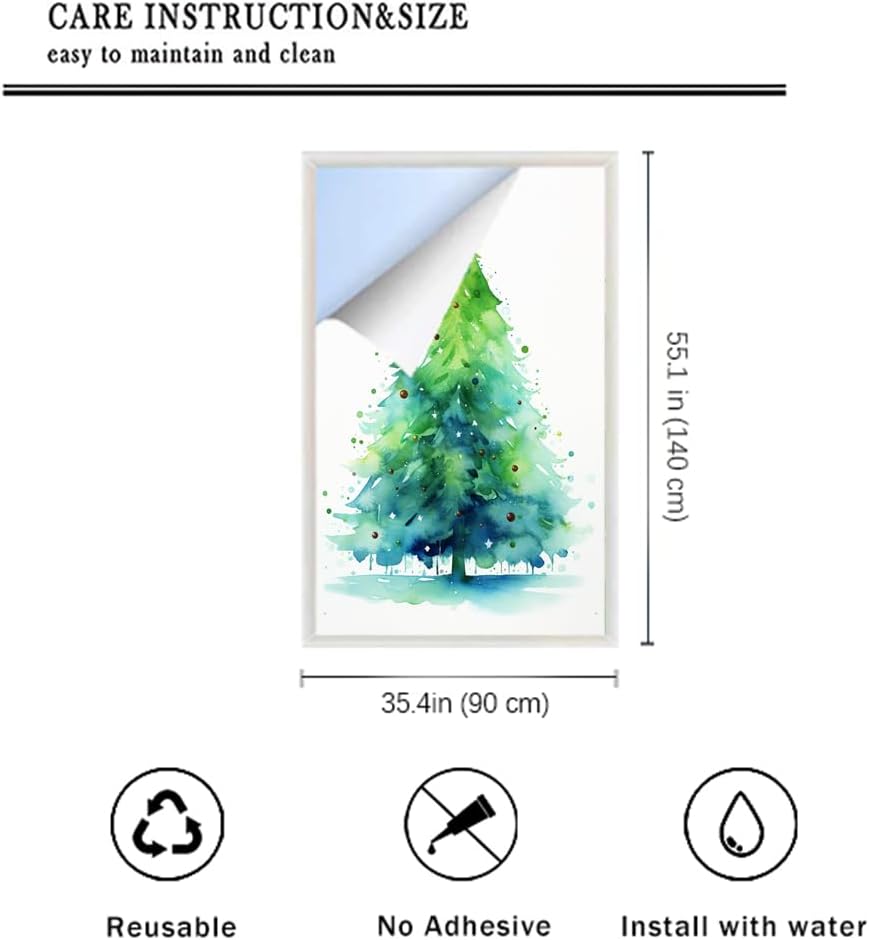 Americana TRE Window Privacy Film Snowflakes Colored Lights Beautiful Christmas Modern Stained Glass Window Film Sun Blocking Heat Control Decorative Window Covering Film for Home Office 35.4Wx55.1L