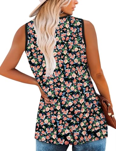 KISSMODA Womens Flora Print Tank Tops Ribbed Summer Shirt Sleeveless Summer Casual Women Blouses(S-3XL)