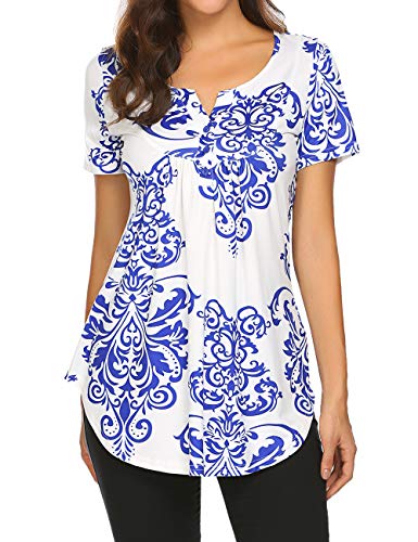 Loose Fitting Tops for Women, Pleated Casual Short Sleeve Drape Flowy Tunic Tops