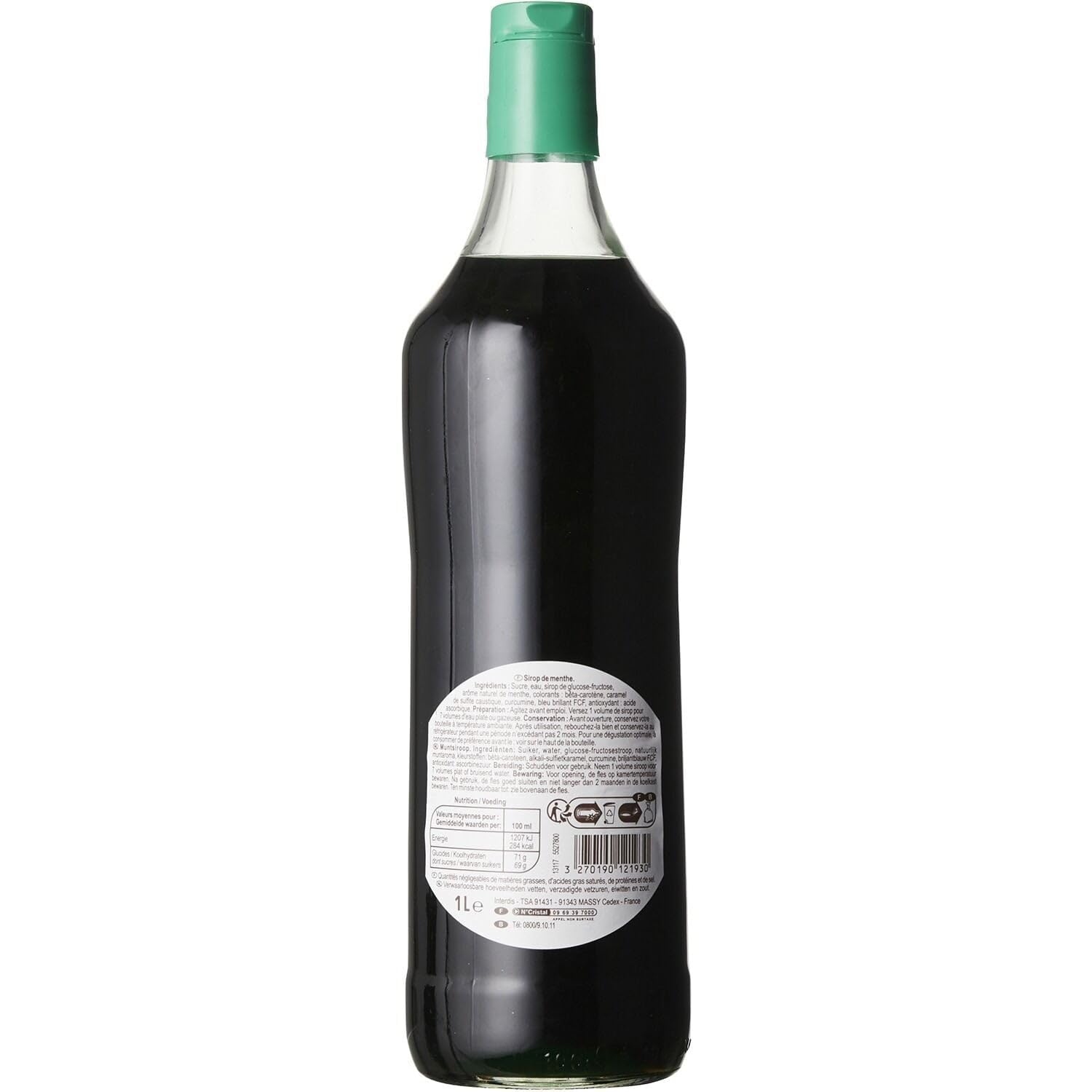 CARREFOUR ORIGINAL Sirop de Menthe 1L, Bouteille en Verre, Goût Intense et Rafraîchissant, Idéal pour Boissons et Desserts - Lot de 4