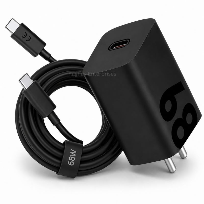 Image of Motorola 68W Turbopower Gan Type-C Fast Charger Moto G64, G87, G Stylus, Moto G35, G85, Razr 70 Ultra, Edge 50 Neo, 60, Edge 50 Ultra, Razr Fold Charging Adapter with c2c Cable =Black