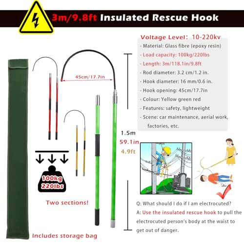 Gancho de rescate eléctrico y barra de tracción de emergencia de 6 pies con bolsa 3