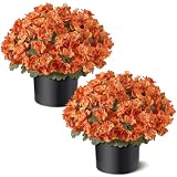 2Pcs Artificial Fall Azalea Flower Topiary Trees for Porch(Orange)