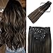 Clip in Hair Extensions Balayage Natural Black to Chestnut Brown Real Human Hair 120g Highlights For Black #1BT6P1B For Black Women Stainless Clips Thick Full End 16Inch 7PCS
